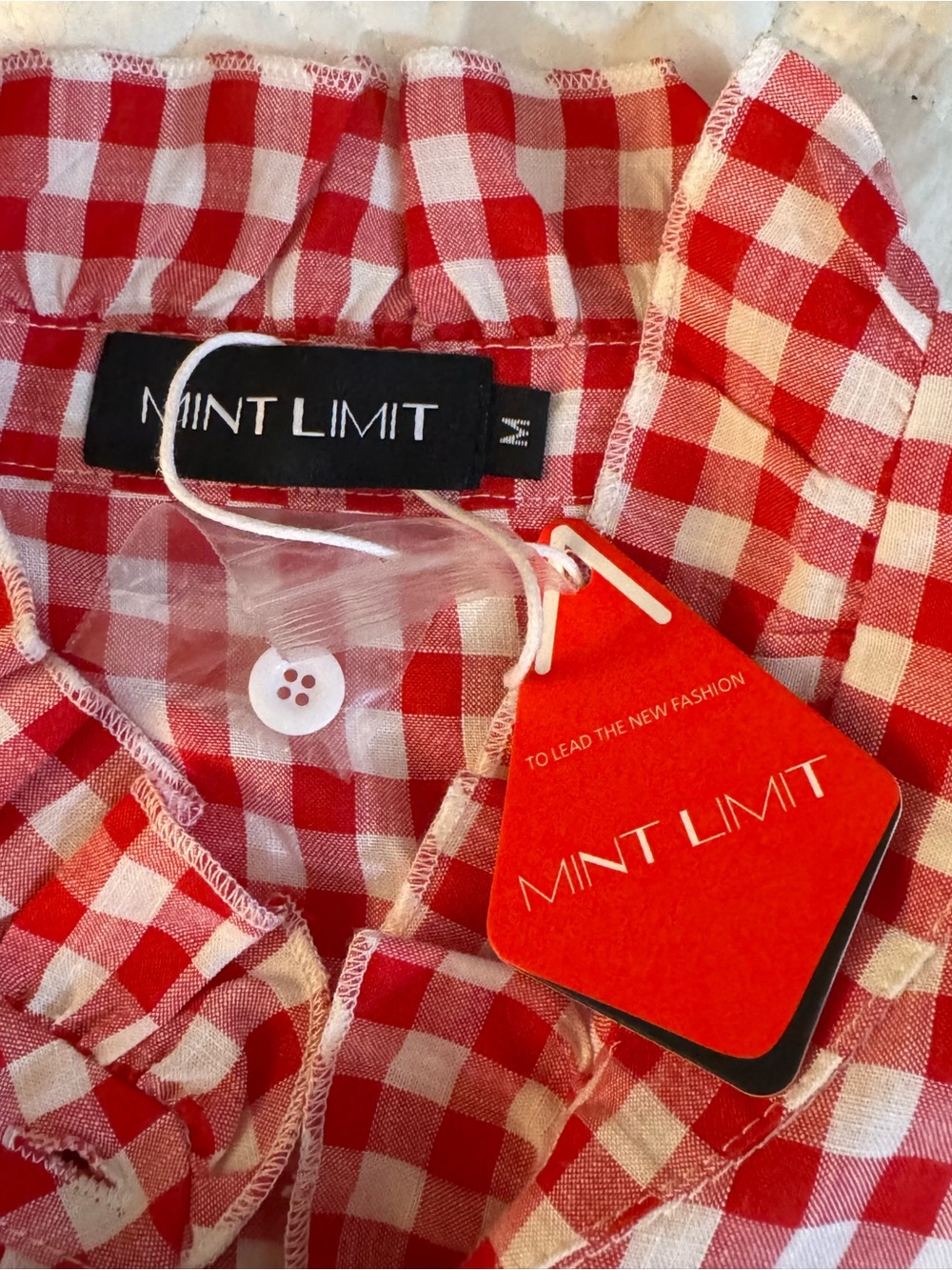 Red Gingham Ruffle-Front Blouse - Picture 4 of 5